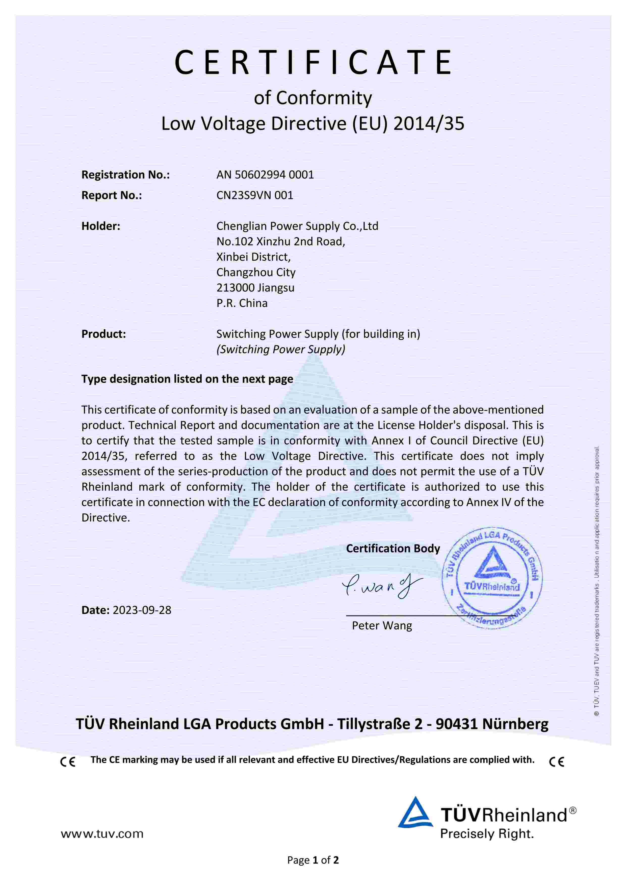 TUV-CE-LVD 证书CLD150-1K2-28,24 50602994_0001_CN23S9VN 001 CE-LVD cert_extsigned_00.jpg